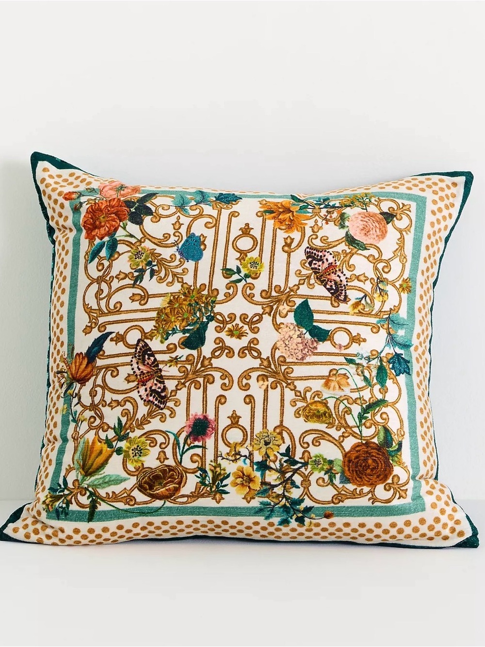 NWT Anthropologie X Maeve Velvet Floral Pillow, Green Pattern, 20”x20”